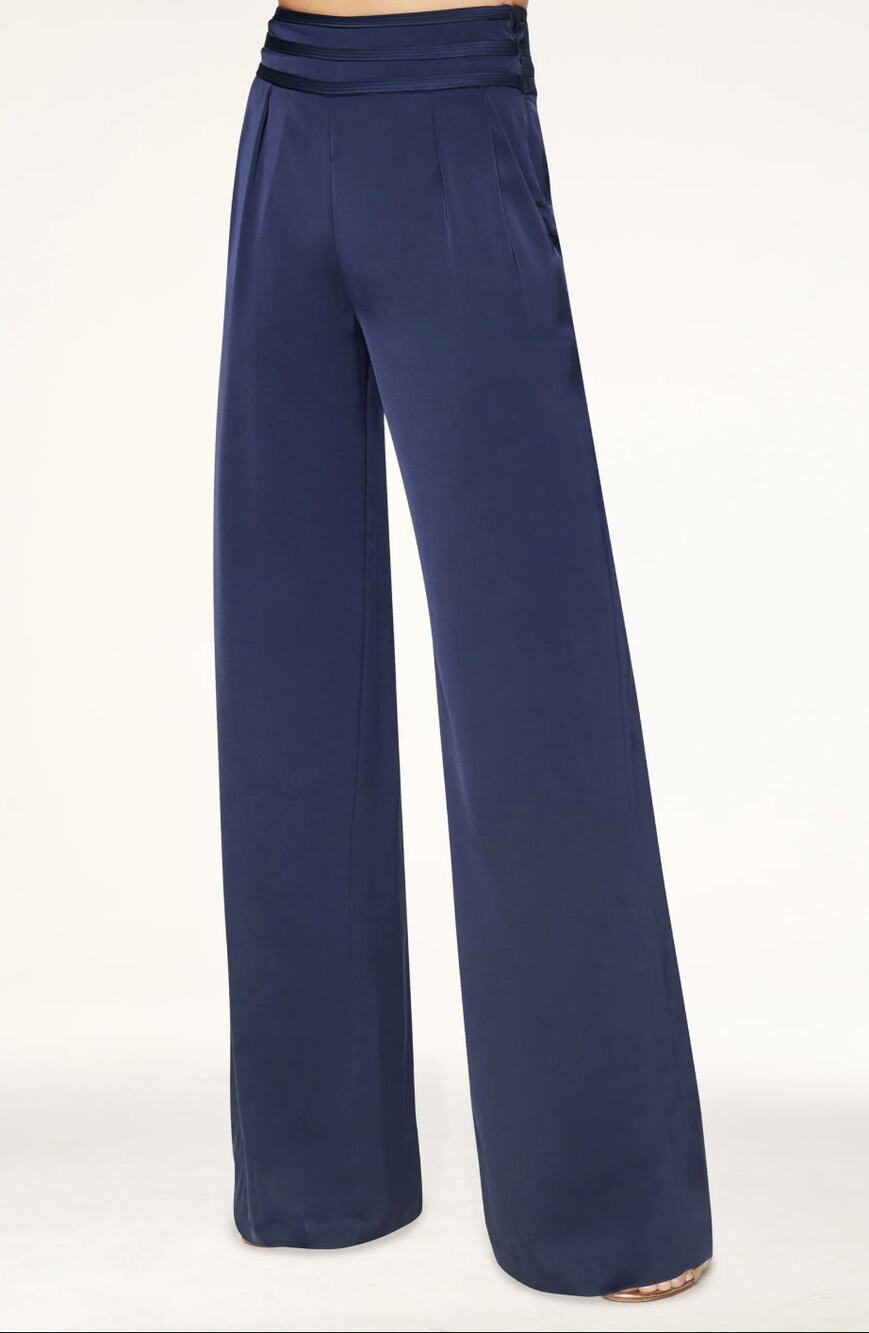 Ramy Brook Joss Navy Wide Leg Pant High Waisted Silky Women's Size 10 *Hemmed